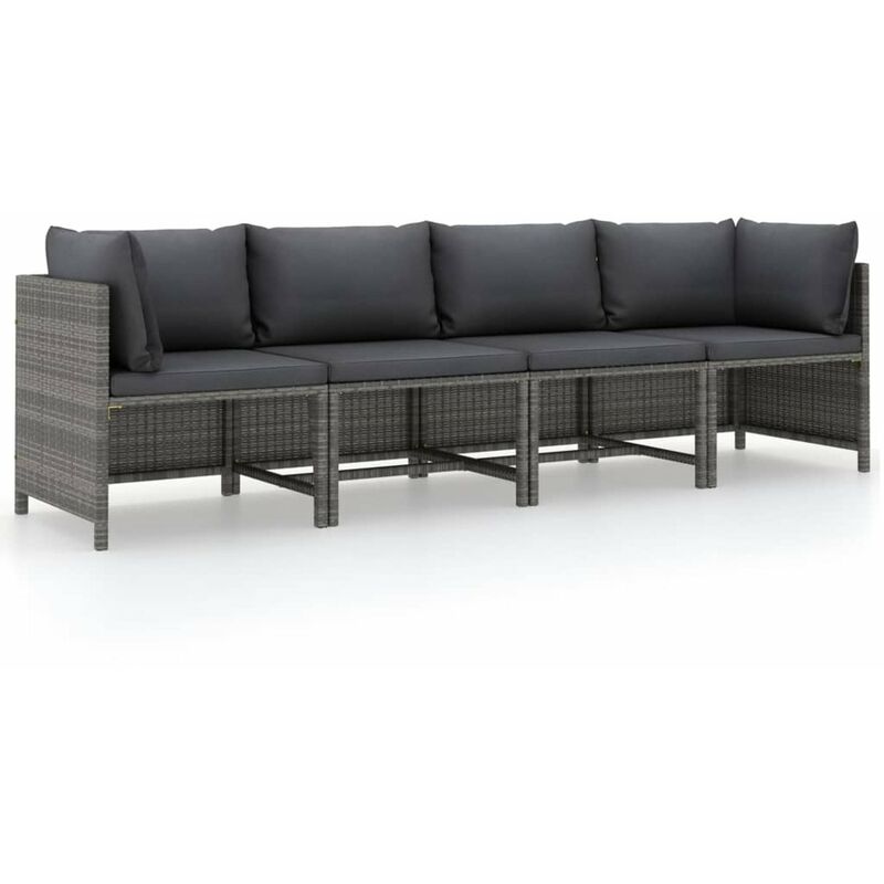 

Happyshopping - Sofa de jardin 4 plazas con cojines ratan sintetico gris