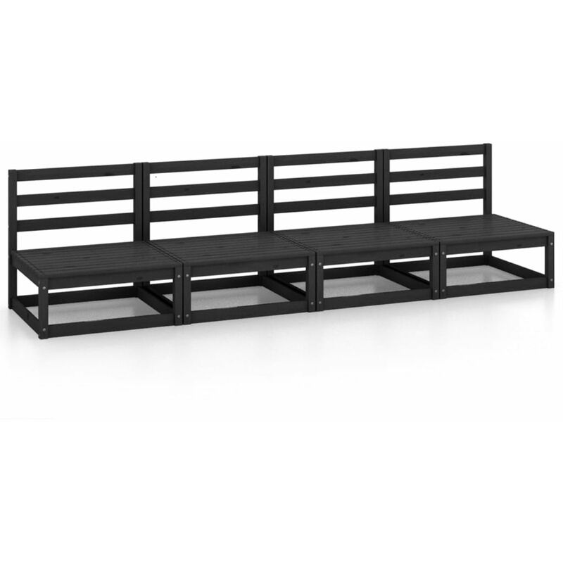 

Happyshopping - Sofa de jardin 4 plazas negro madera maciza de pino