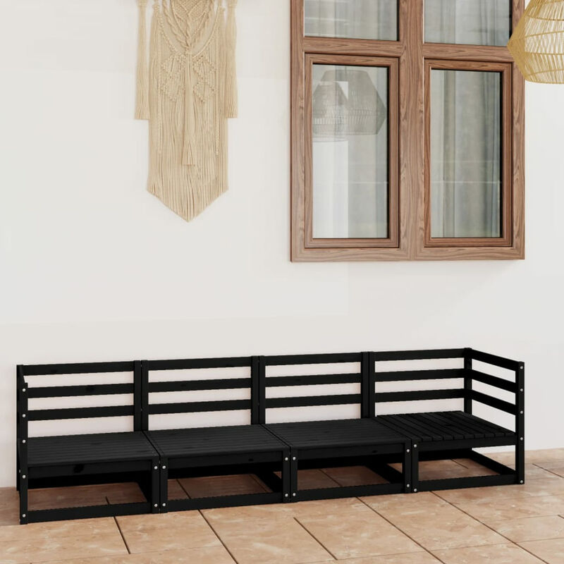 

Happyshopping - Sofa de jardin 4 plazas negro madera maciza de pino