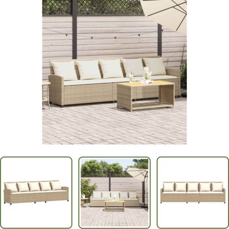 Sofá de jardín 5 plazas -  Sofá de jardín de 5 plazas con cojines ratán sintético beige