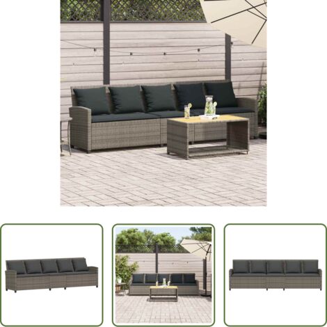 Sofá de jardín 5 plazas -  Sofá de jardín de 5 plazas con cojines ratán sintético gris