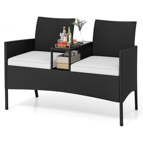 Sofá de jardín 62 x 124 x 84 cm 2 plazas mesa integrada confort óptimo estilo moderno ratán sintético negro 200013427