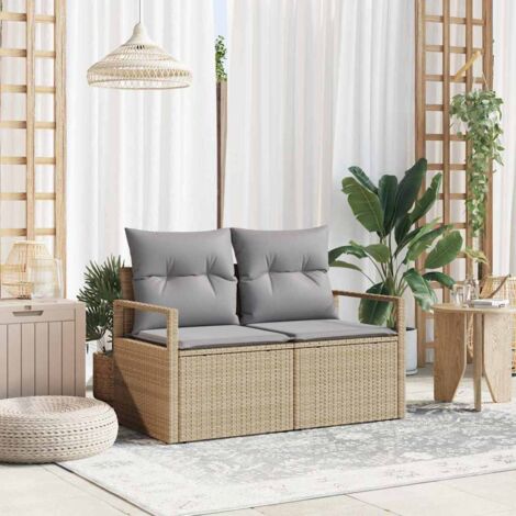 Sofá de jardín con cojín Beige 120 x 62 x 69cm ratán sintético