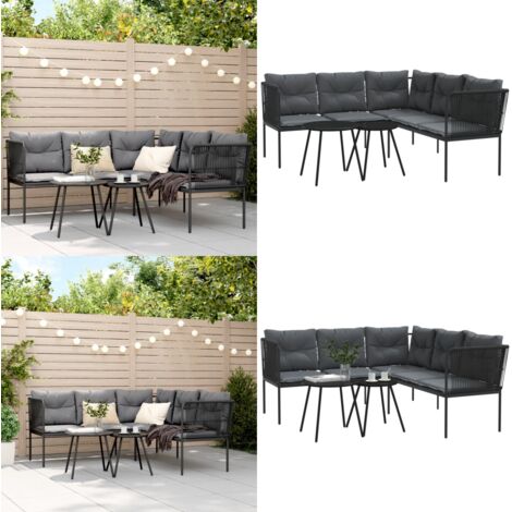 Sofá de jardín con cojines acero y textilene negro - Cojín de jardín - Muebles de exterior