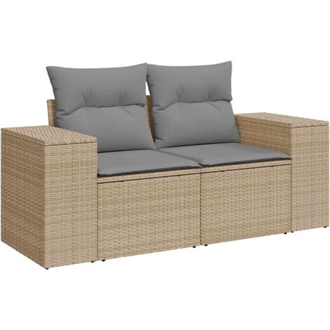 Sofá de jardín con cojines de 2 plazas ratán sintético beige vidaXL