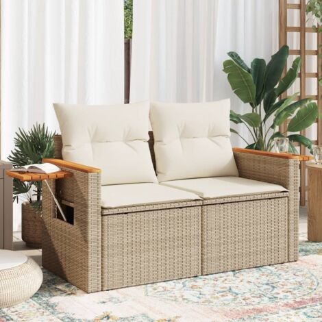 Sofá de jardín con cojines de 2 plazas ratán sintético beige vidaXL