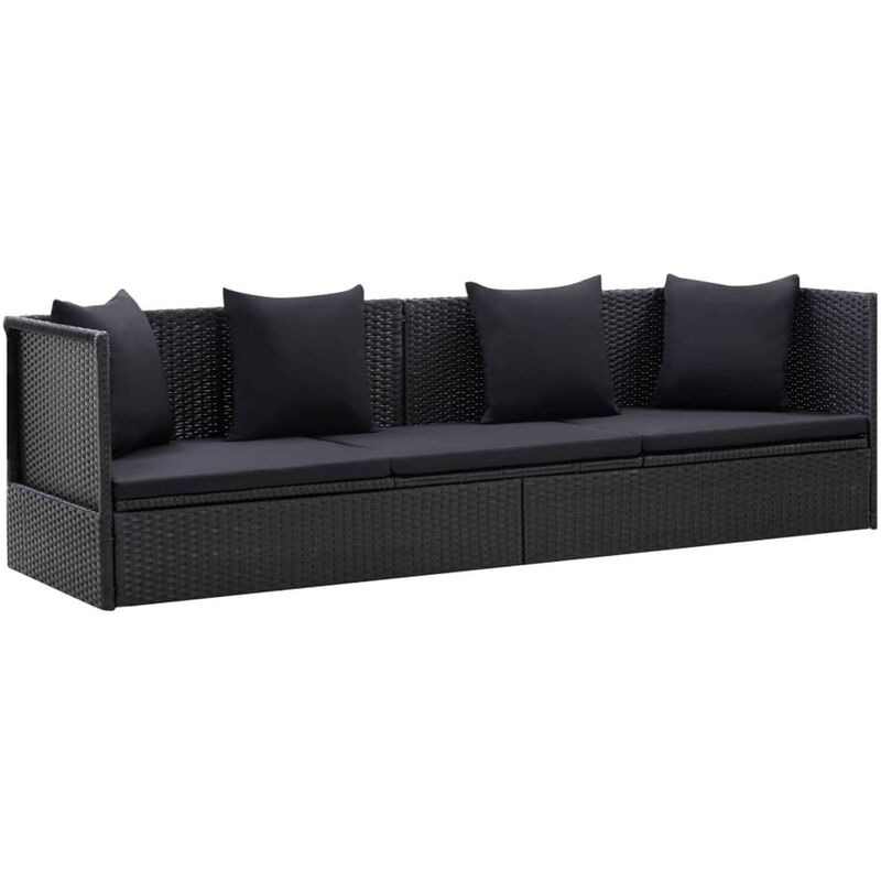 

Sofa de jardin con cojines y almohadas ratan sintetico negro