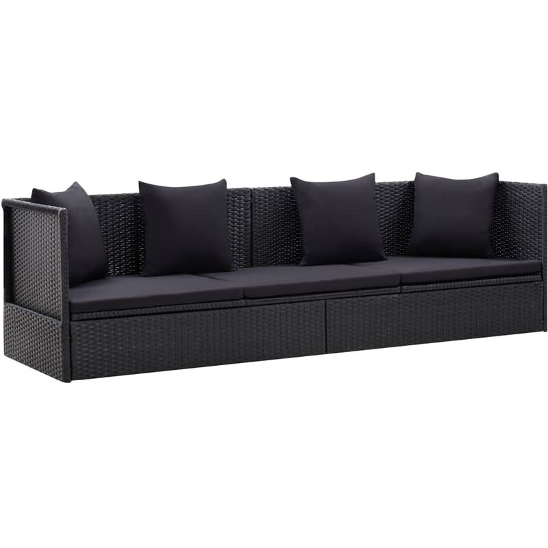 

Sofá de jardín con cojines y almohadas ratán sintético negro