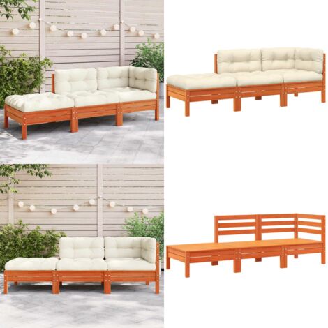 Sofá de jardín con cojines y reposapiés 3 plazas - Sofá de exterior - Sofá de madera