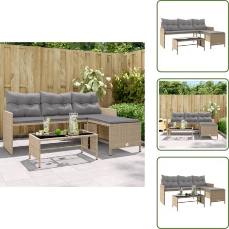 Sofá de jardín con mesa - vidaXL Sofá de jardín en forma de L con mesa y cojines ratán PE beige - Cojines para sofá