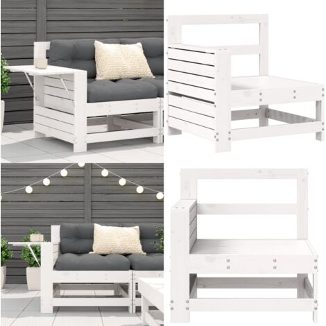 Sofá de jardín con reposabrazo mesa auxiliar madera pino blanco - Madera de pino - Mesa auxiliar