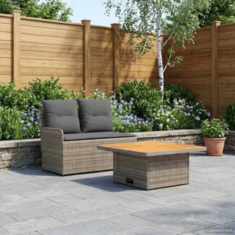 Sofá de Jardín con Reposabrazos y Mesa Elevable 2 Pieza
