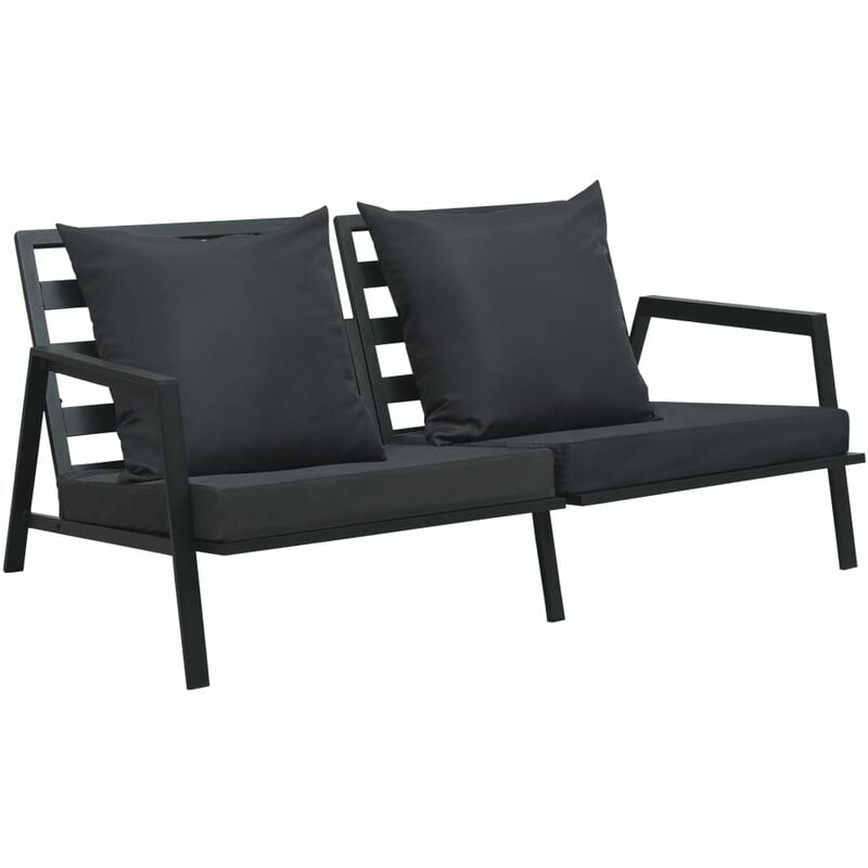 

Happyshopping - Sofa de jardin de 2 plazas con cojines aluminio gris oscuro