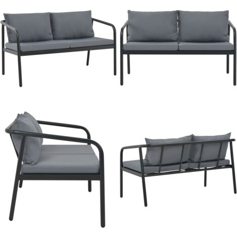Sofá de jardín de 2 plazas con cojines de aluminio gris - Sofá exterior - Sofá de aluminio