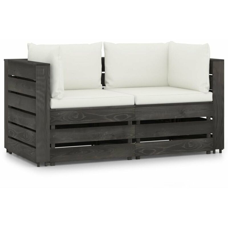 

Sofa de jardin de 2 plazas con cojines madera impregnada gris
