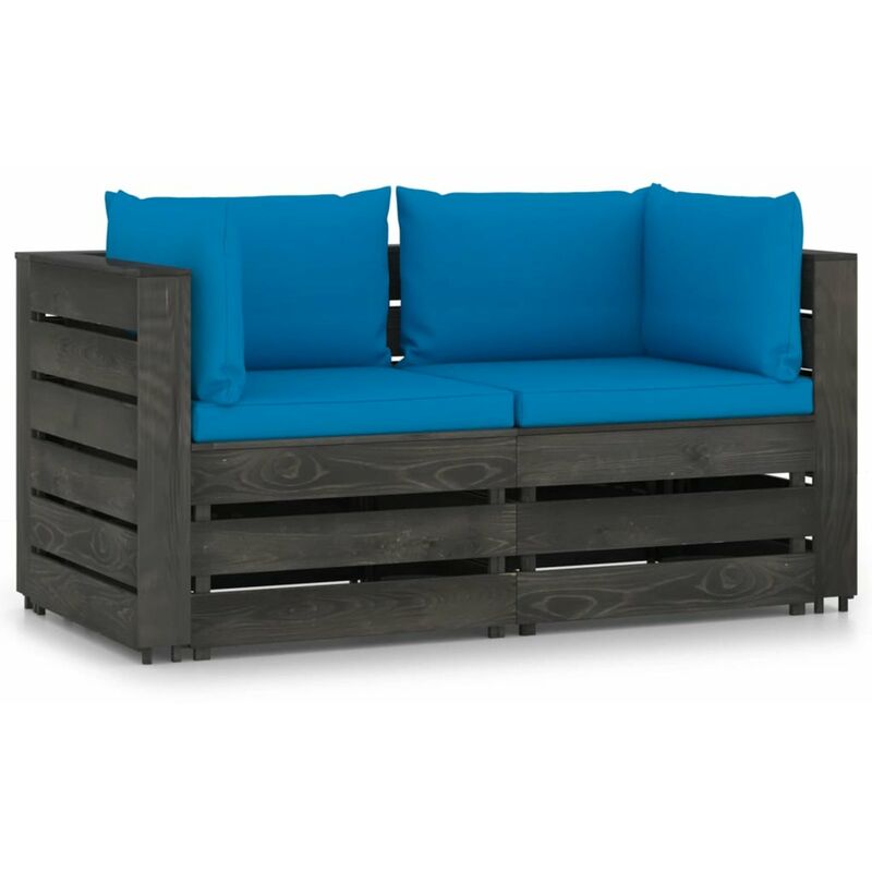 

Sofa de jardin de 2 plazas con cojines madera impregnada gris