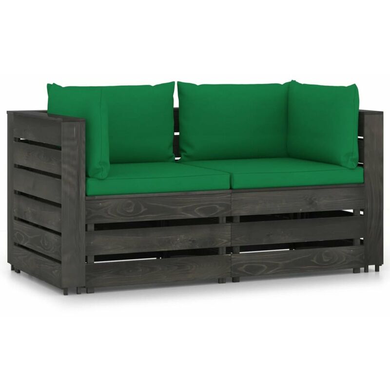 

Happyshopping - Sofa de jardin de 2 plazas con cojines madera impregnada gris