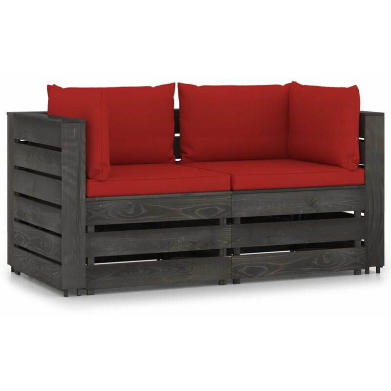 

Sofa de jardin de 2 plazas con cojines madera impregnada gris