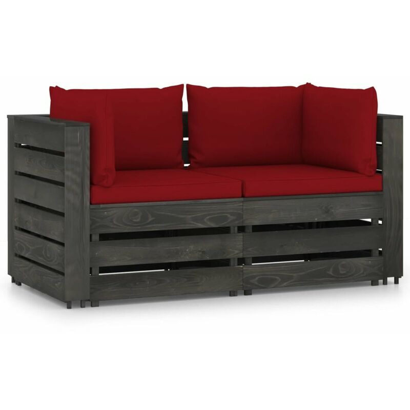 

Happyshopping - Sofa de jardin de 2 plazas con cojines madera impregnada gris