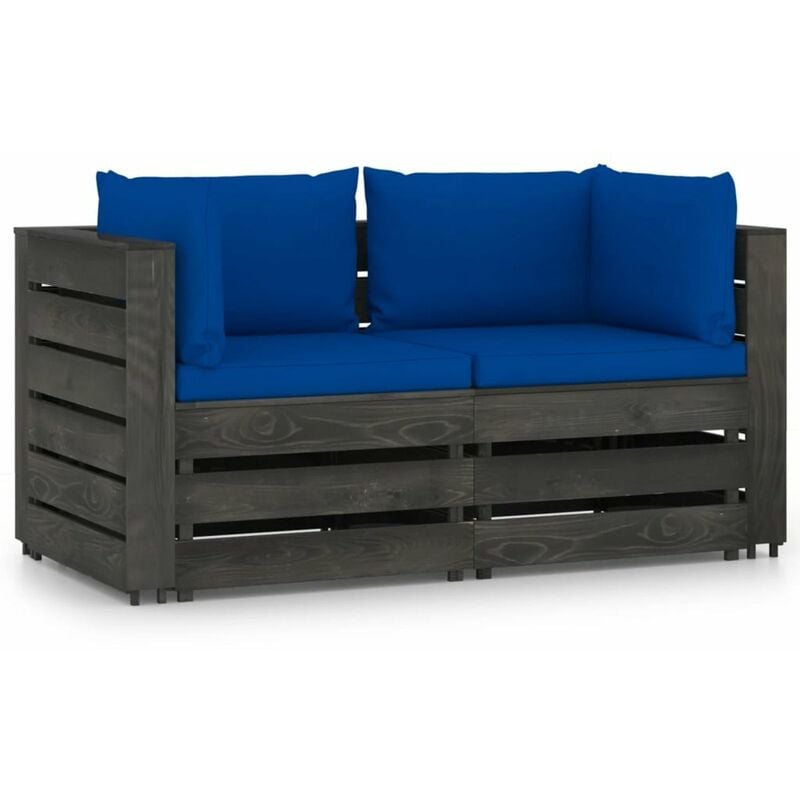 

Happyshopping - Sofa de jardin de 2 plazas con cojines madera impregnada gris