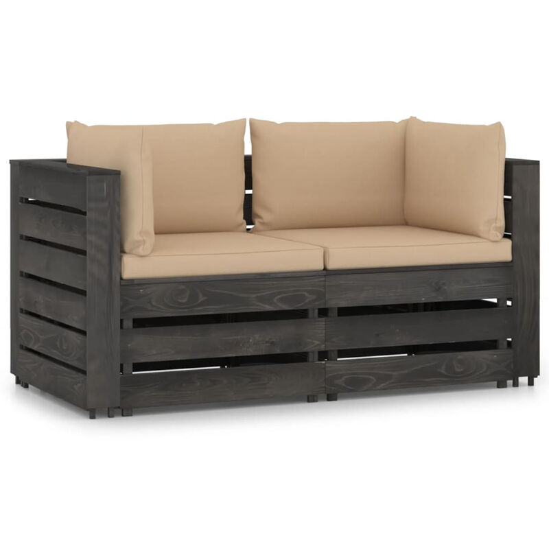 

Sofa de jardin de 2 plazas con cojines madera impregnada gris