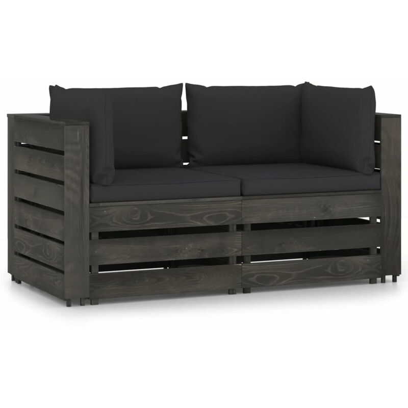 

Sofa de jardin de 2 plazas con cojines madera impregnada gris