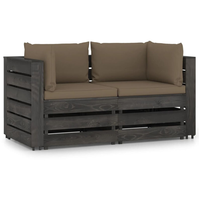 

Sofa de jardin de 2 plazas con cojines madera impregnada gris