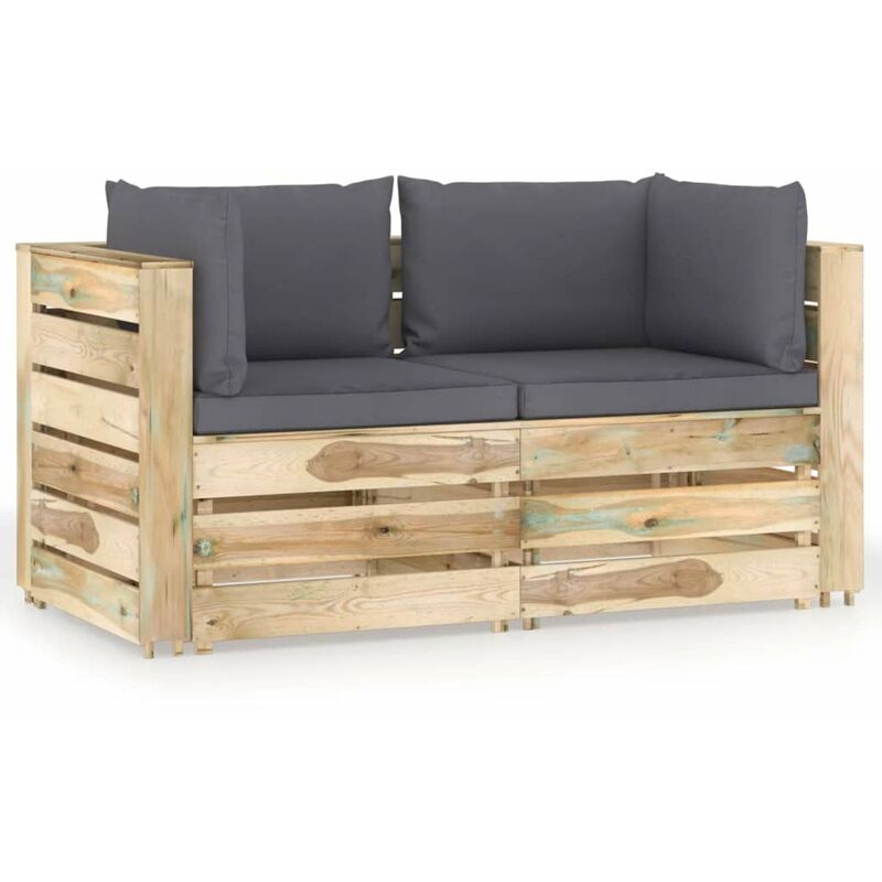 

Sofa de jardin de 2 plazas con cojines madera impregnada verde