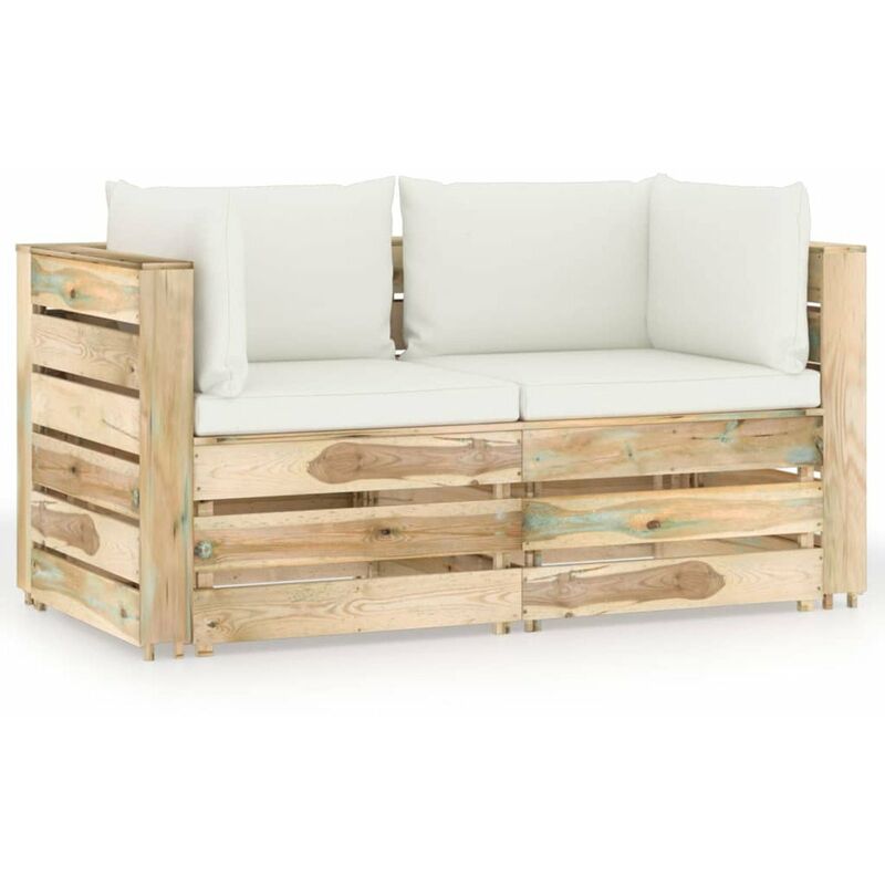 

Sofa de jardin de 2 plazas con cojines madera impregnada verde