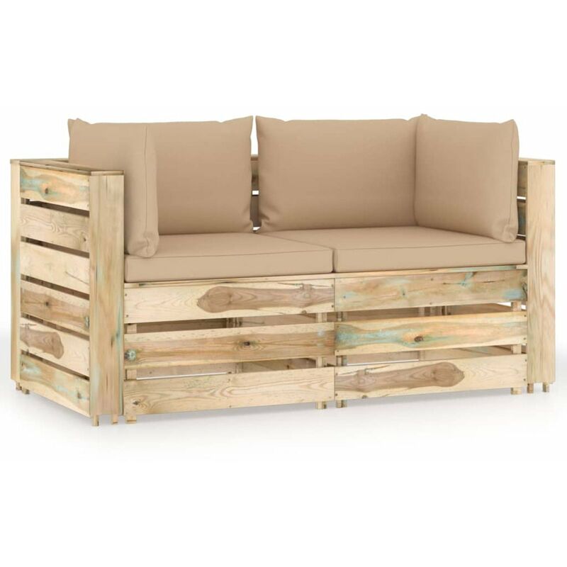 

Sofa de jardin de 2 plazas con cojines madera impregnada verde
