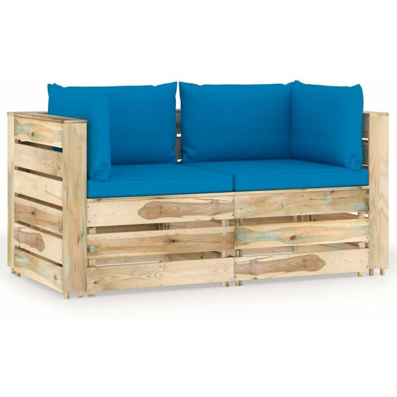 

Sofa de jardin de 2 plazas con cojines madera impregnada verde