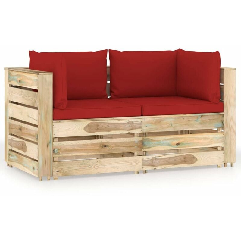 

Sofa de jardin de 2 plazas con cojines madera impregnada verde