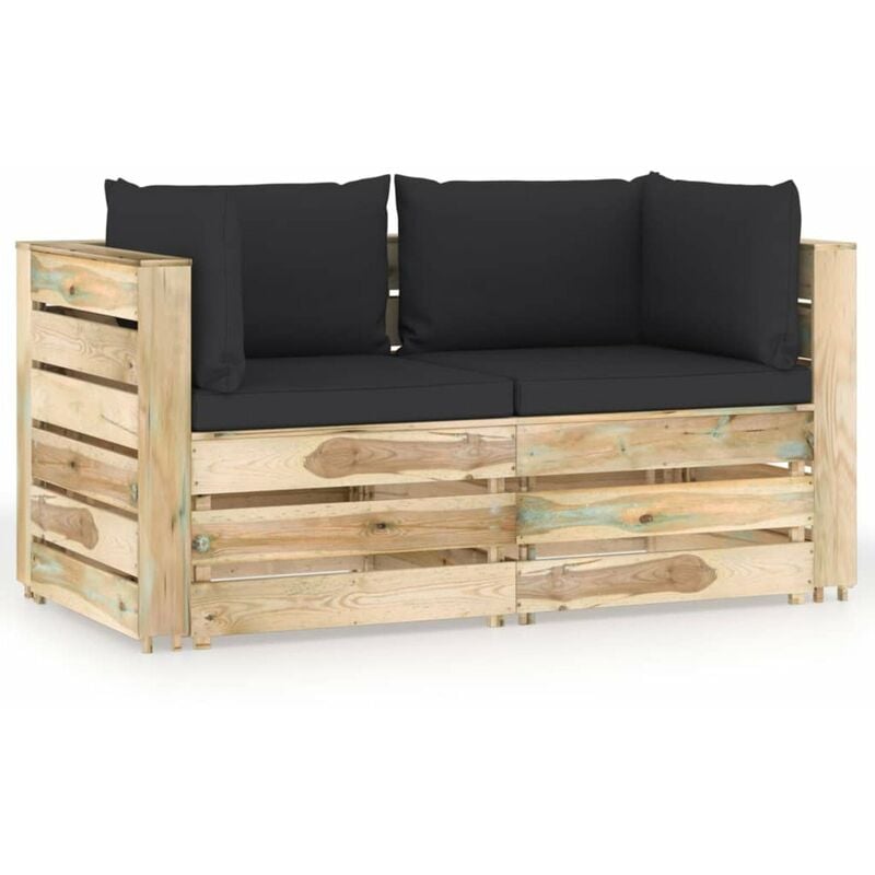 

Sofa de jardin de 2 plazas con cojines madera impregnada verde