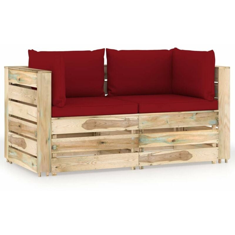 

Sofa de jardin de 2 plazas con cojines madera impregnada verde