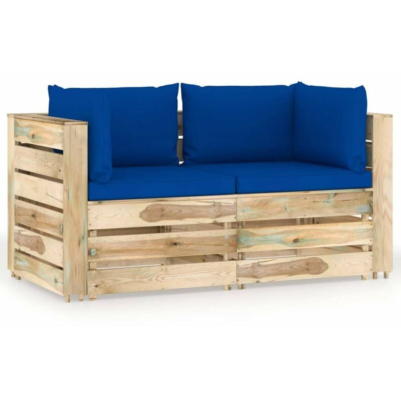 

Sofa de jardin de 2 plazas con cojines madera impregnada verde