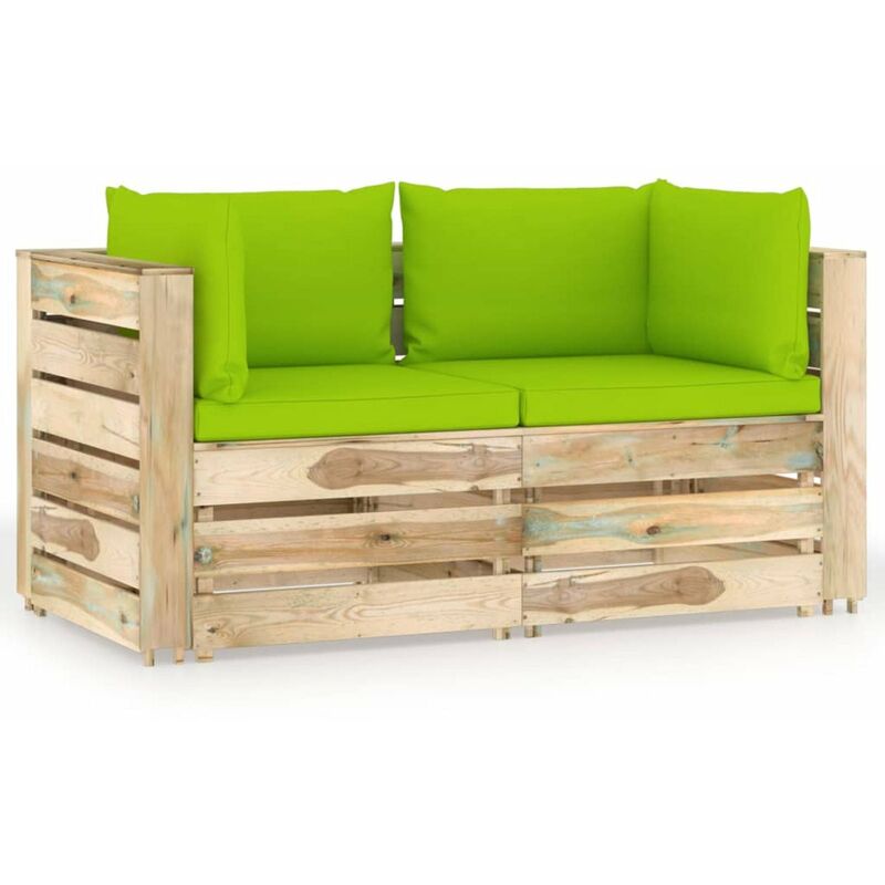 

Sofa de jardin de 2 plazas con cojines madera impregnada verde