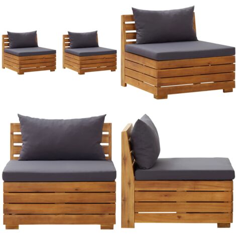 Sofá de jardín de 2 plazas con cojines madera maciza de acacia - Sofá de exterior - Sofá de madera
