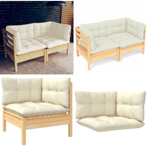 Sofá de jardín de 2 plazas con cojines madera maciza pino crema - Sofá exterior - Sofá de madera