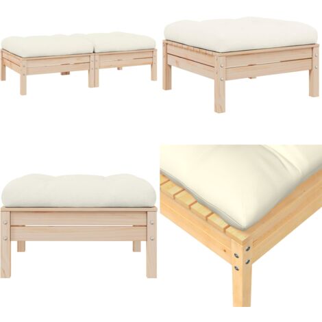 Sofá de jardín de 2 plazas madera maciza pino con cojines crema - Sofá de exterior - Sofá de madera