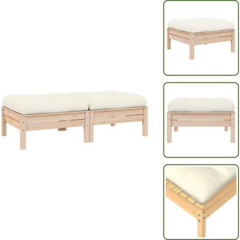 Sofá de jardín de 2 plazas - vidaXL Sofá de jardín de 2 plazas madera maciza pino con cojines crema - Sofá modular