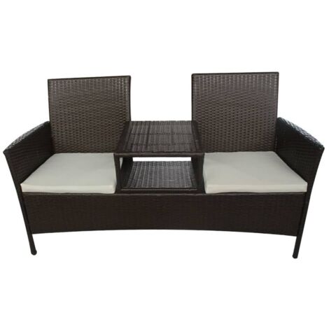 Sofá de jardín de 2 plazas y mesa de té de resina trenzada marrón 020011855