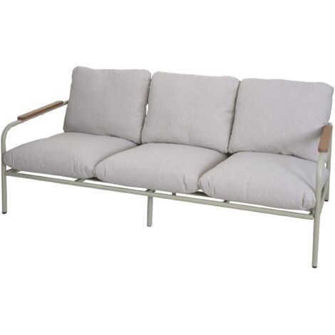 Sofá de jardín de 3 plazas 81 x 184 x 81 cm en aluminio verde claro con cojines beige 040009574