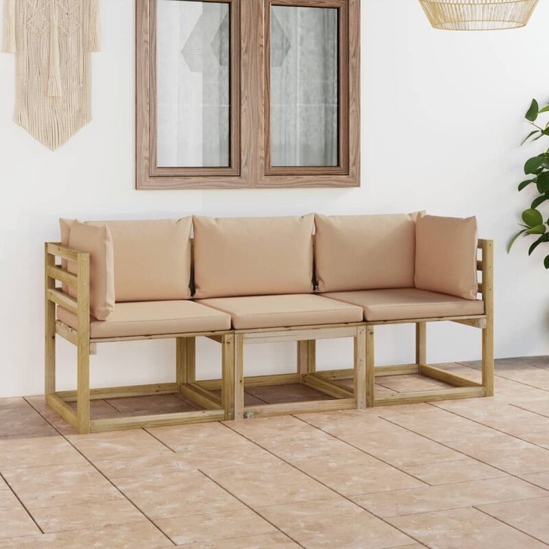

Sofá de jardín de 3 plazas con cojines beige