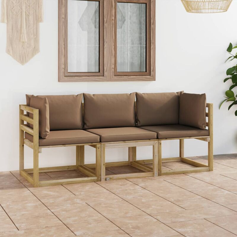 

Sofá de jardín de 3 plazas con cojines gris taupe
