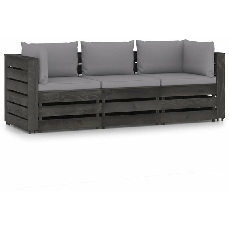 

Sofa de jardin de 3 plazas con cojines madera impregnada gris