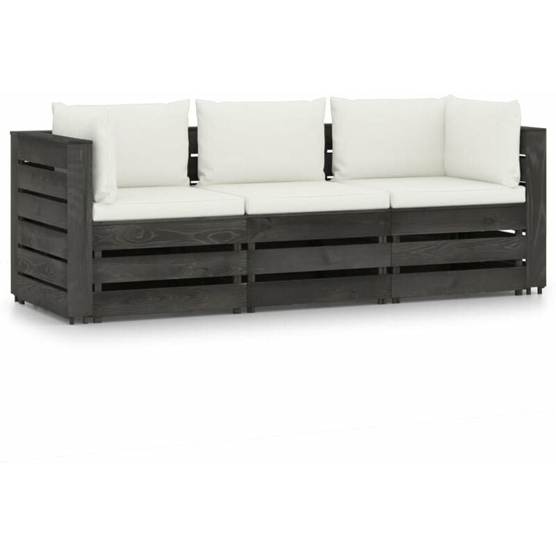 

Sofa de jardin de 3 plazas con cojines madera impregnada gris