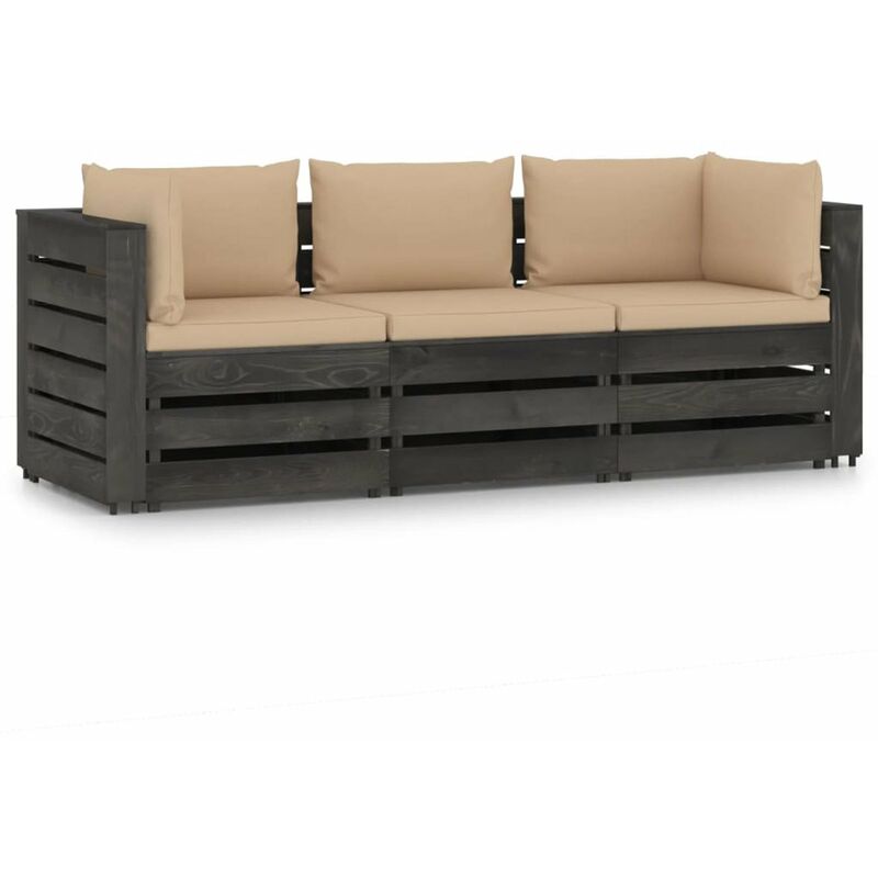 

Sofa de jardin de 3 plazas con cojines madera impregnada gris