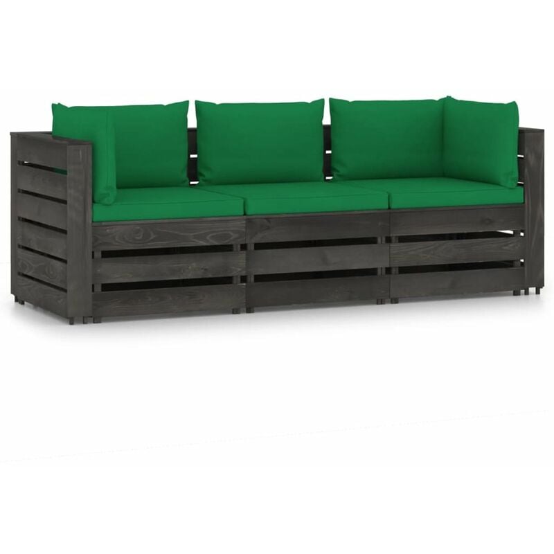 

Sofa de jardin de 3 plazas con cojines madera impregnada gris