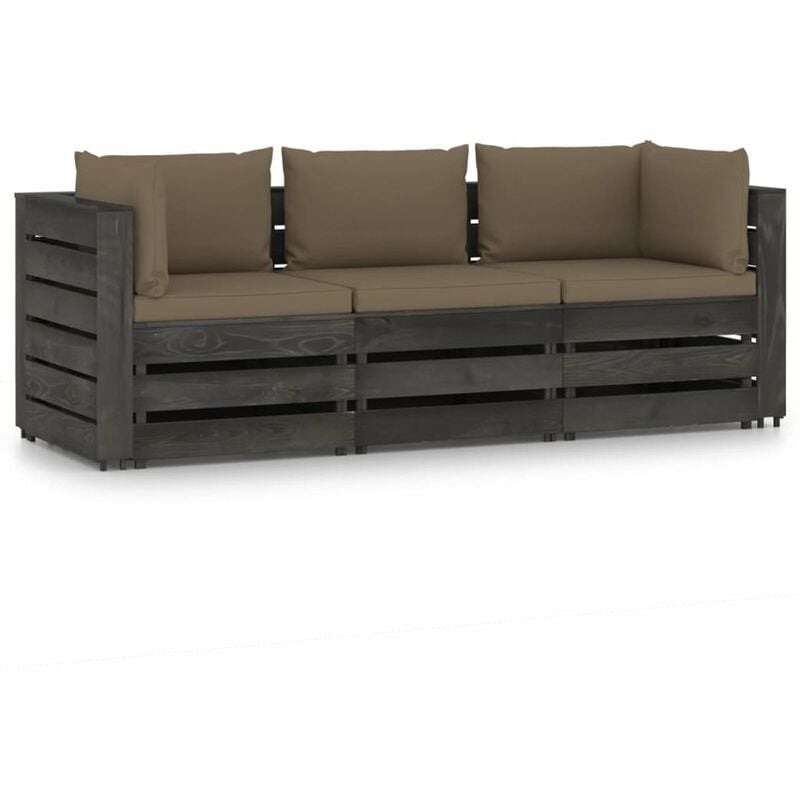 

Sofa de jardin de 3 plazas con cojines madera impregnada gris