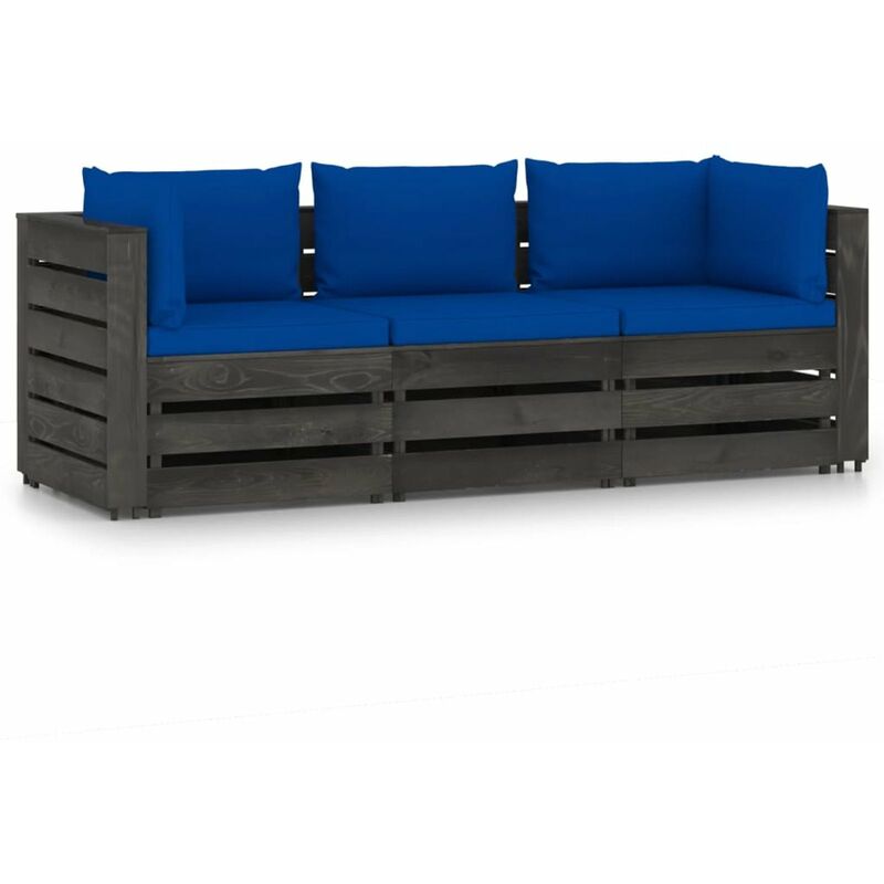 

Sofa de jardin de 3 plazas con cojines madera impregnada gris